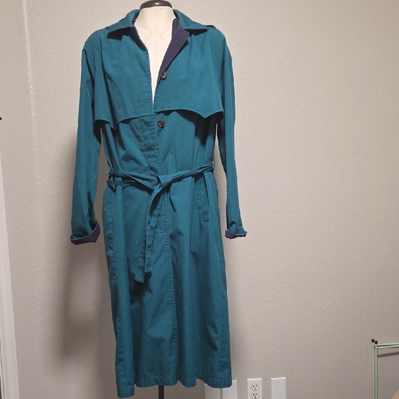 London Fog Teal Belted Trench Coat - Picture 1 of 7